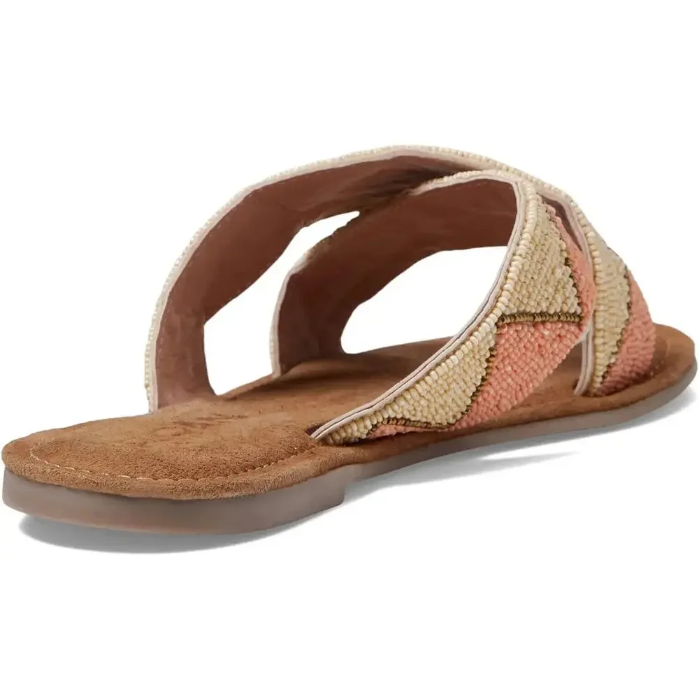 NEW Roan Bed Stu Beaded Slip On Sandals Beige Leather Lining Hand Made Size 7.5